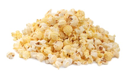 Pile of tasty fresh popcorn isolated on white