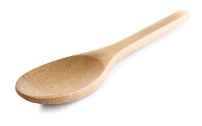 One new wooden spoon on white background