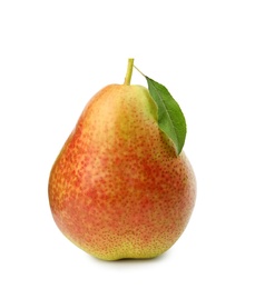 Photo of Ripe fresh juicy pear isolated on white