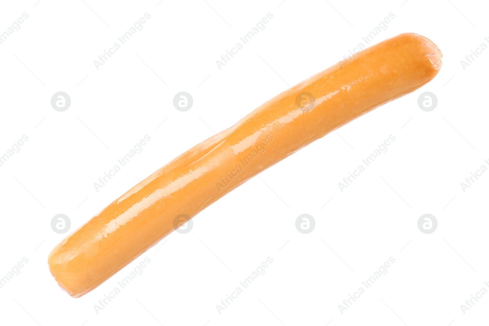 Photo of Fresh raw sausage isolated on white. Ingredient for hot dog