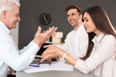 Human resources commission conducting job interview with applicant in office