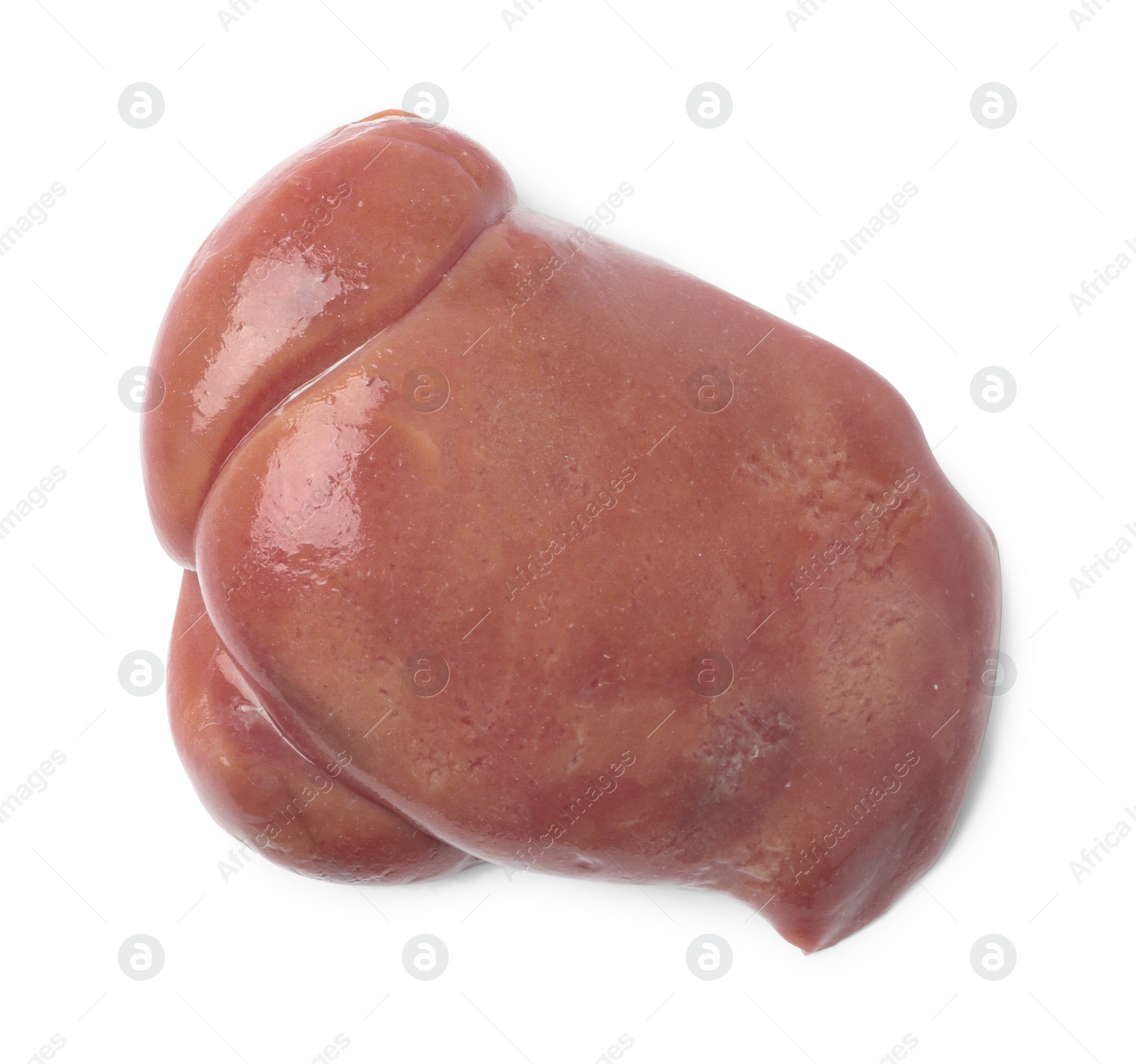 Photo of Fresh raw pork kidney on white background, top view