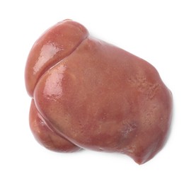 Photo of Fresh raw pork kidney on white background, top view