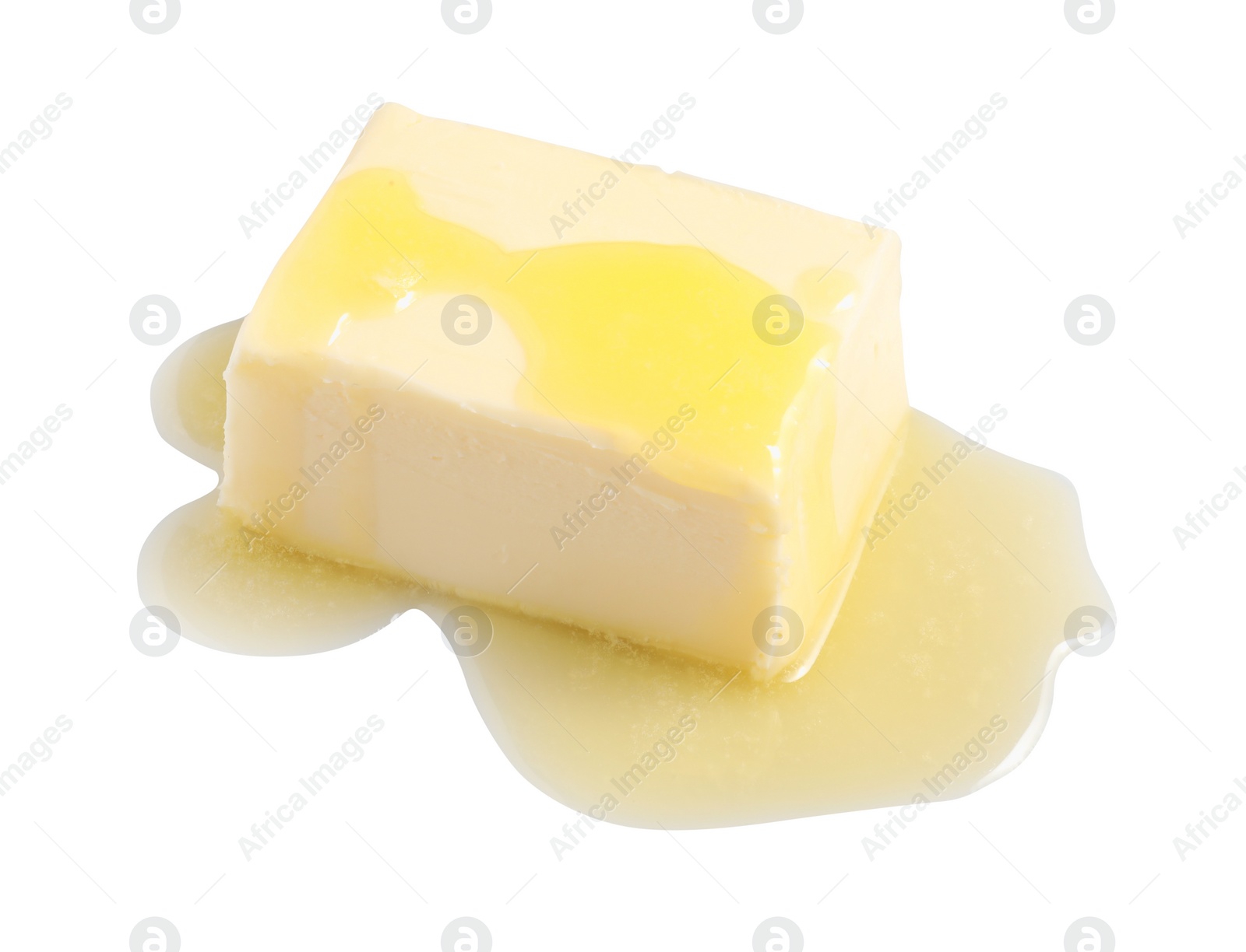 Photo of Piece of melting butter on white background