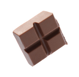 Photo of Piece of delicious milk chocolate isolated on white