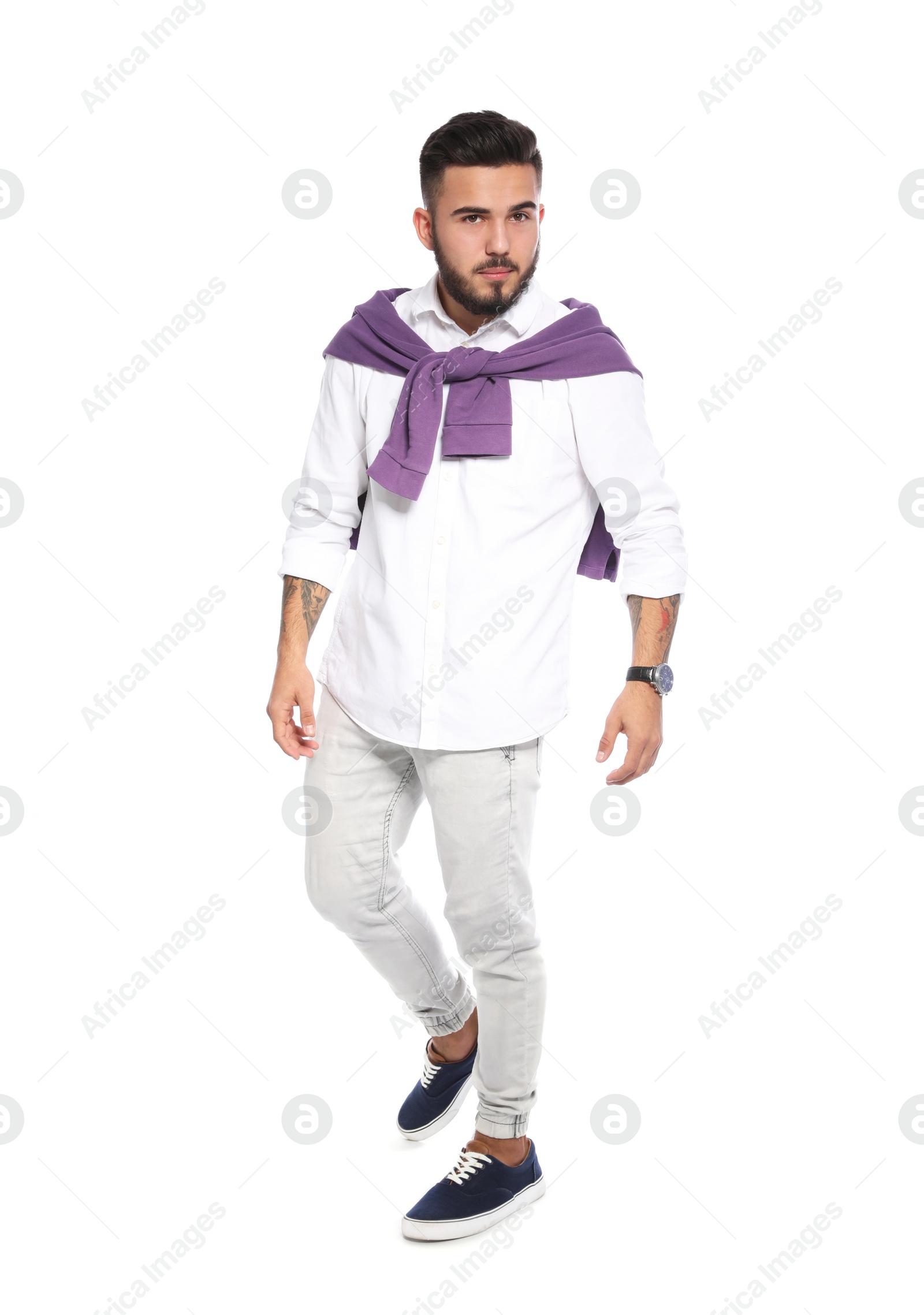 Photo of Portrait of handsome young man on white background