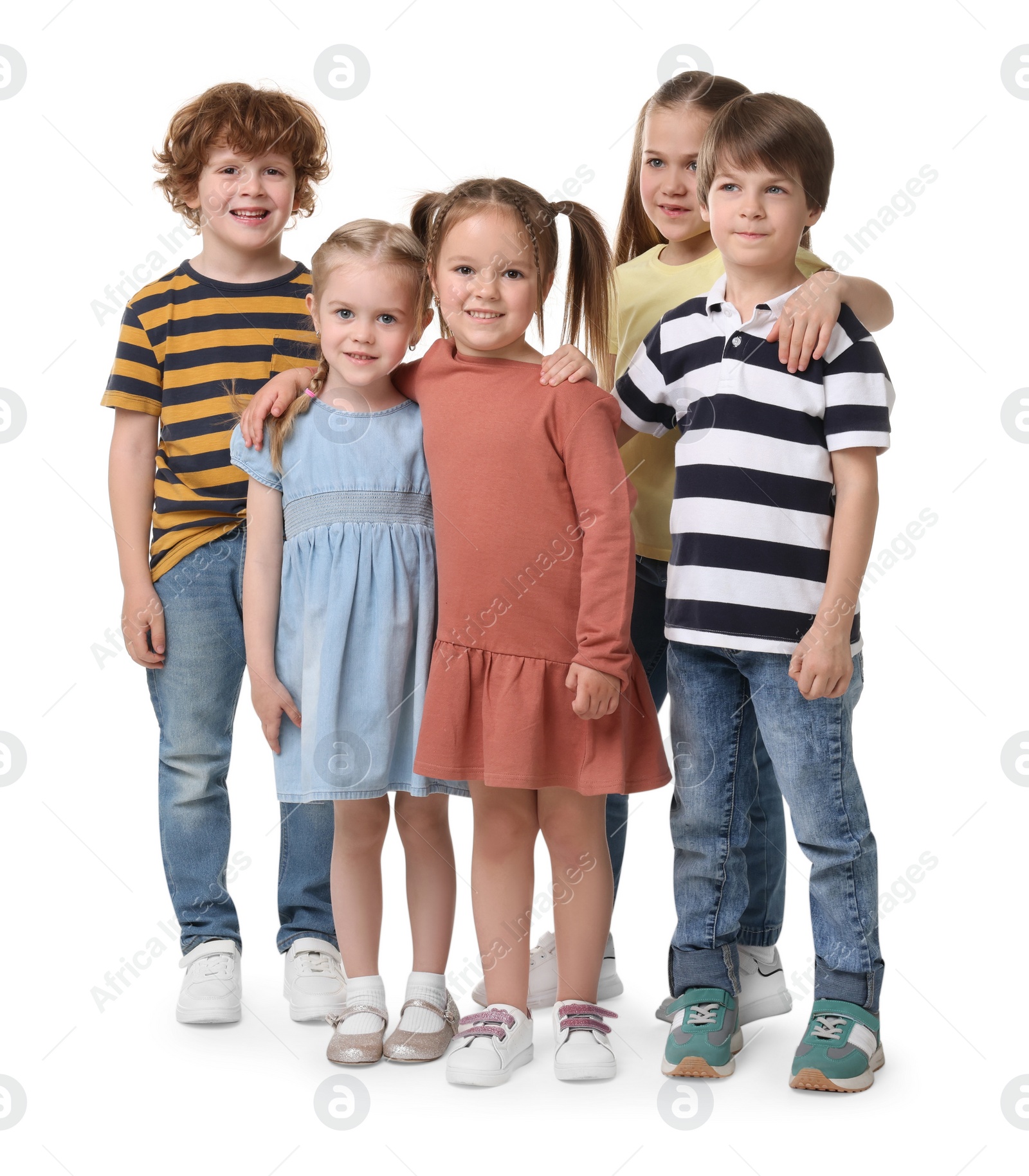 Photo of Full length portrait with group of cute children on white background