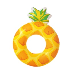 Bright inflatable ring in shape of pineapple on white background. Summer holidays