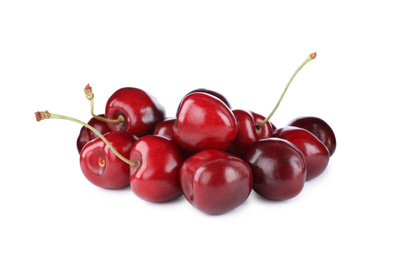 Photo of Tasty ripe red cherries isolated on white