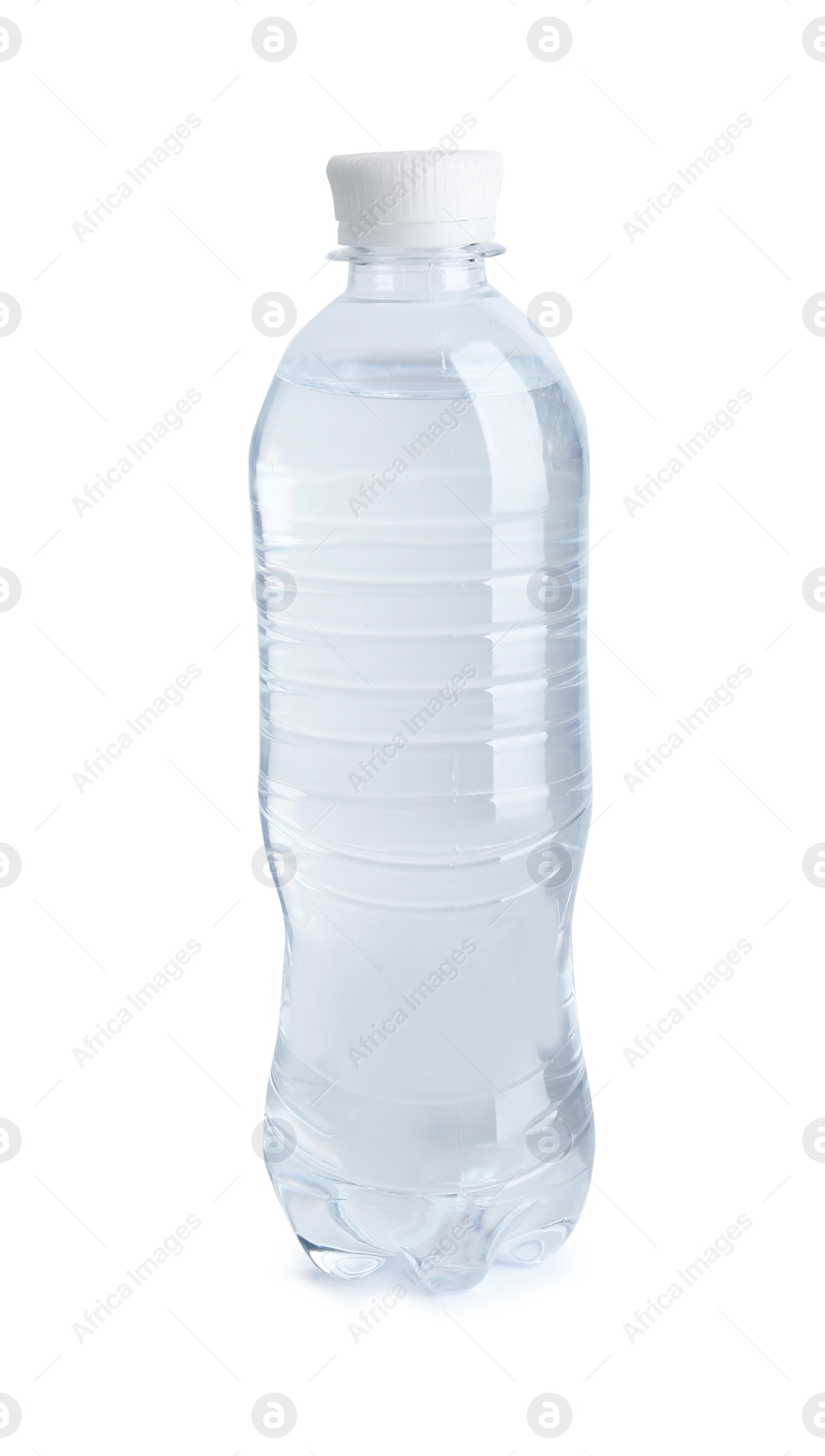 Photo of Plastic bottle with water on white background