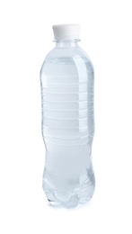 Photo of Plastic bottle with water on white background