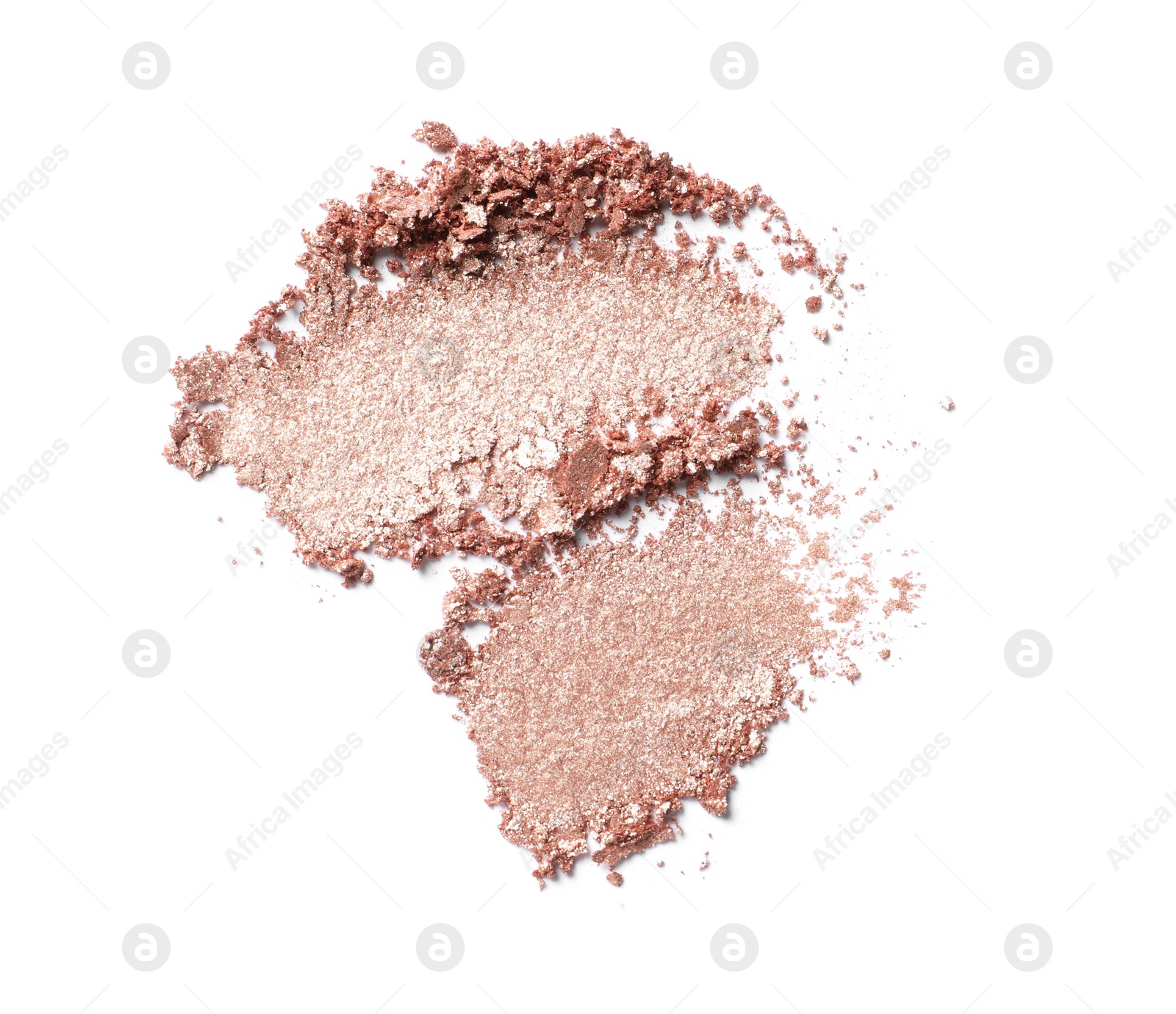 Photo of Crushed eye shadow on white background, top view. Professional makeup product