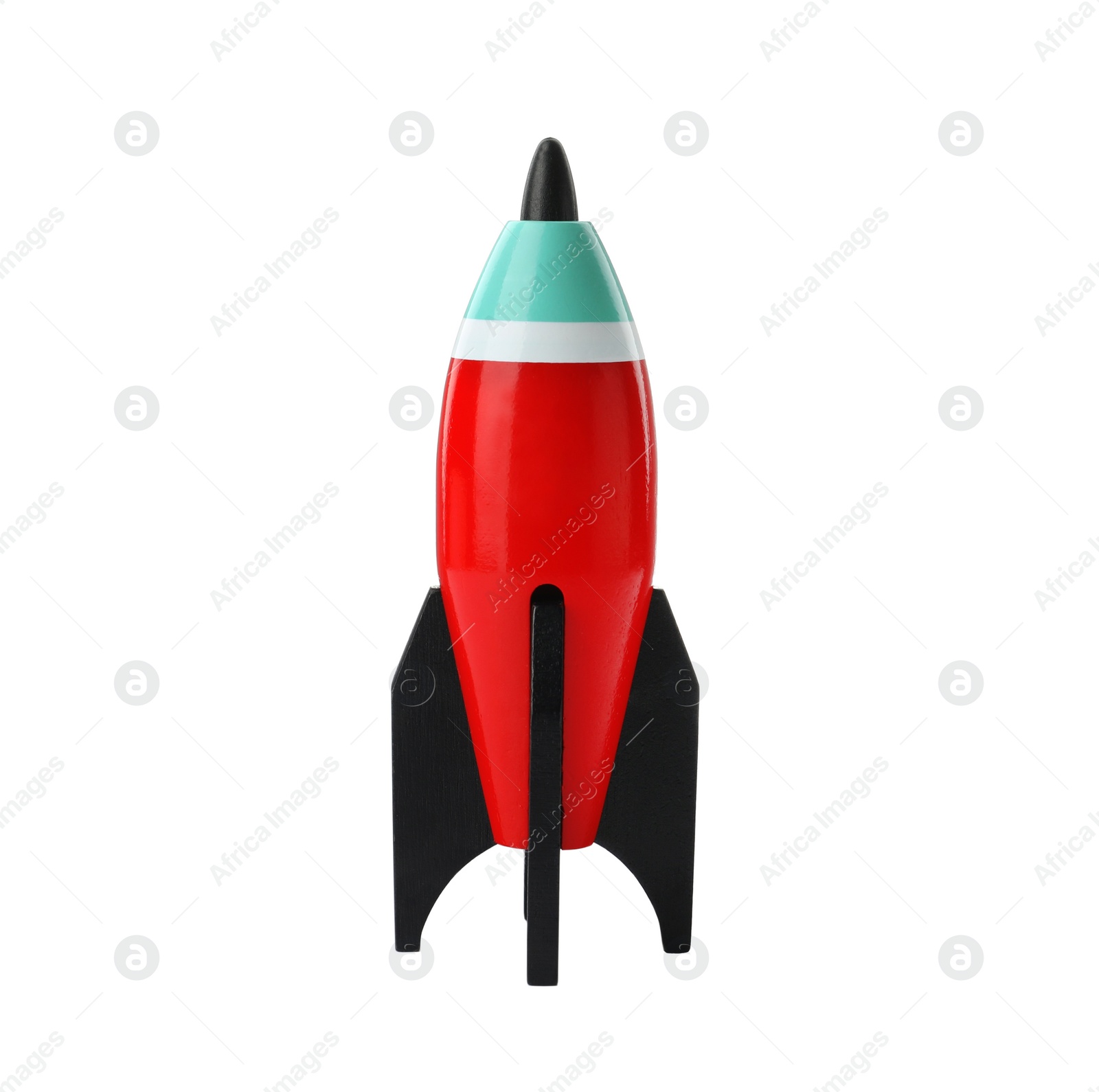 Photo of Bright modern toy rocket isolated on white