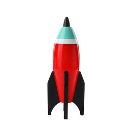 Bright modern toy rocket isolated on white