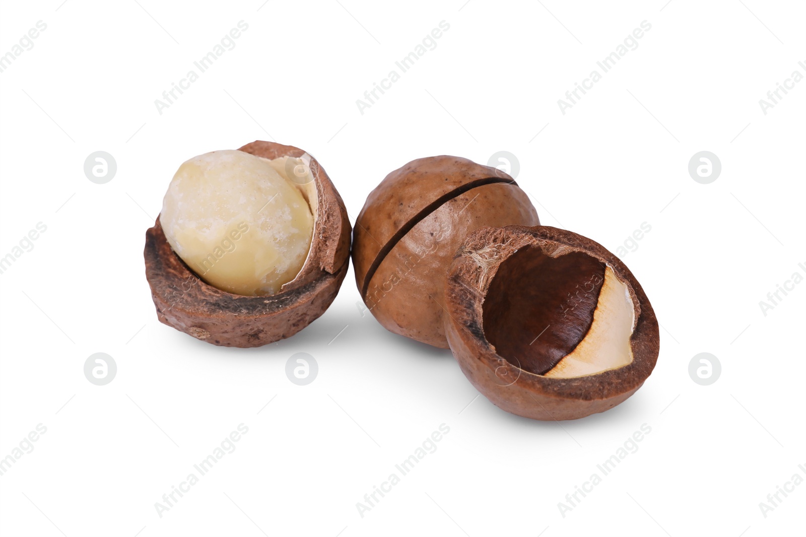 Photo of Delicious organic Macadamia nuts isolated on white