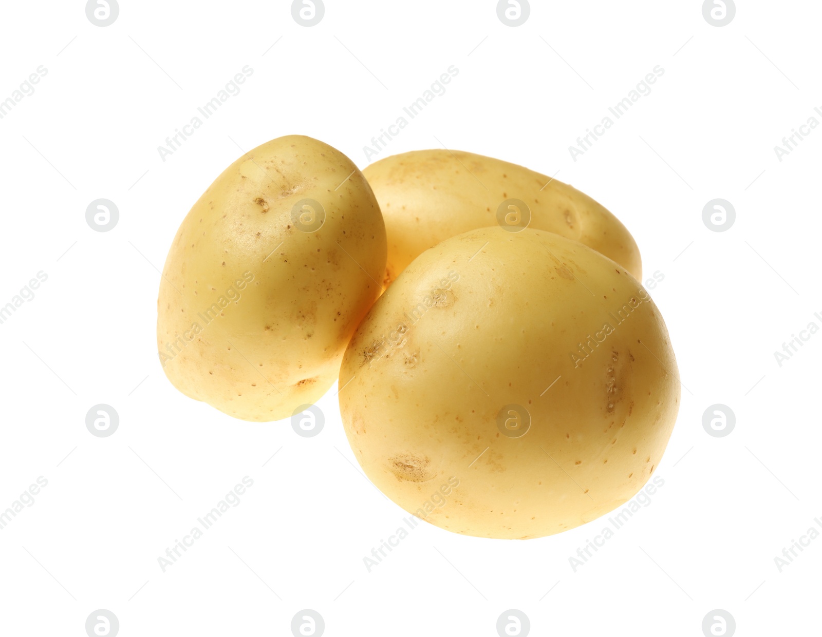 Photo of Fresh raw organic potatoes on white background