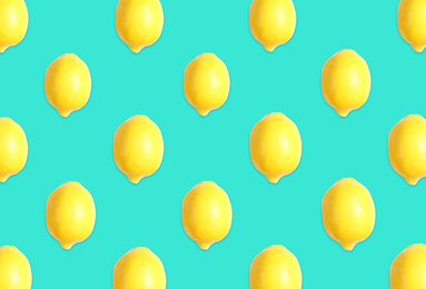 Image of Pattern of whole lemons on turquoise background