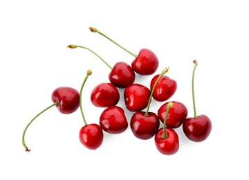 Photo of Sweet red cherries on white background