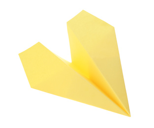 Handmade yellow paper plane isolated on white