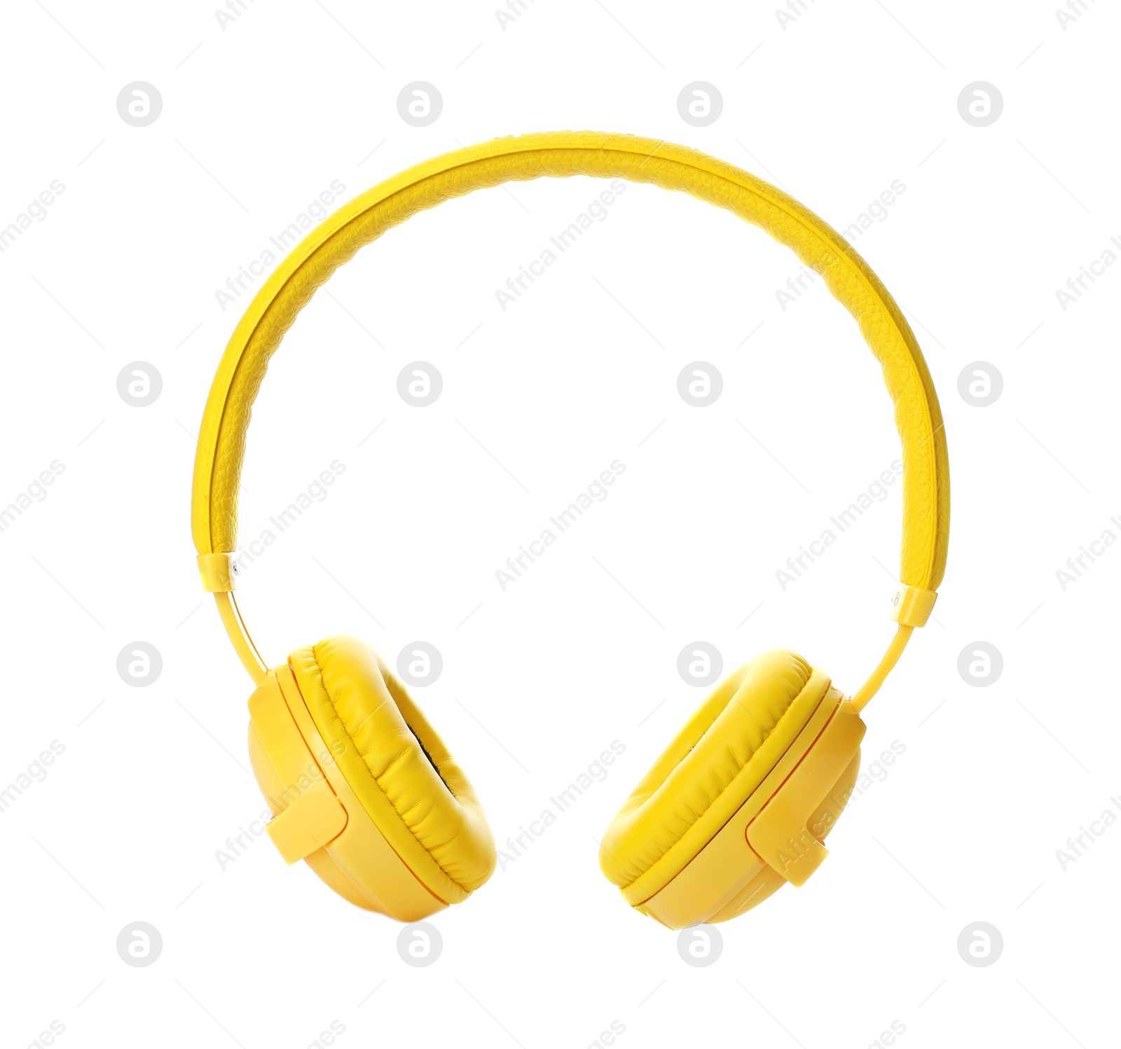 Photo of Stylish modern headphones with earmuffs on white background