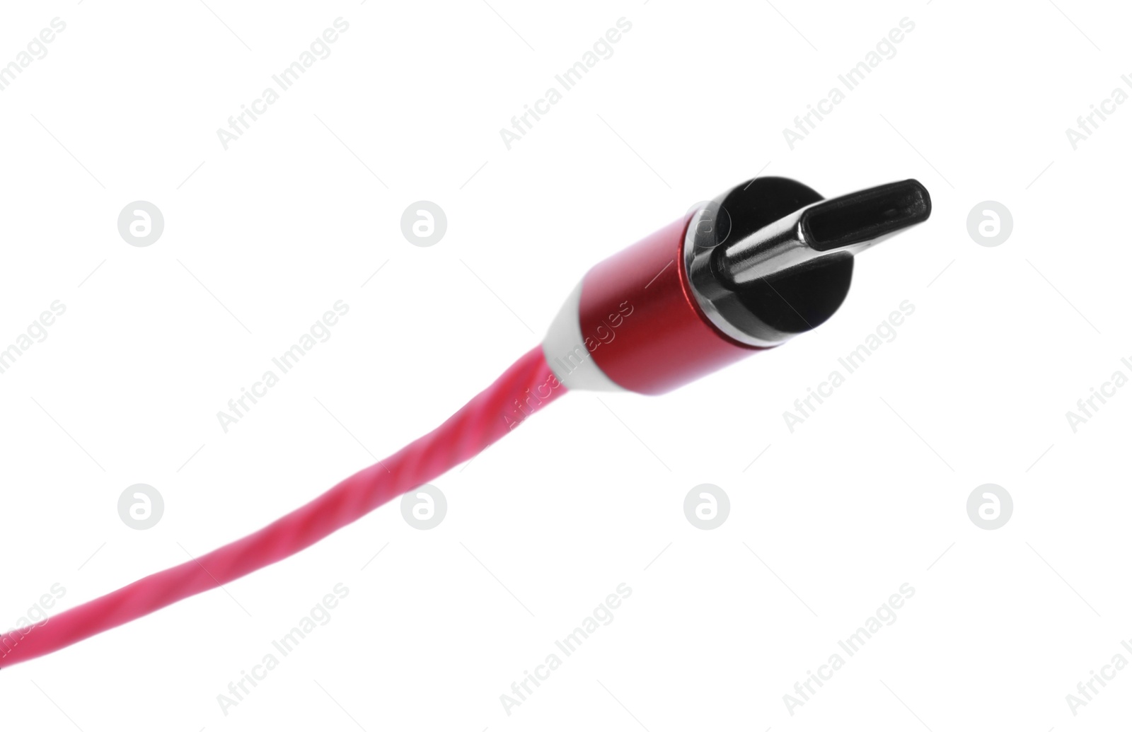 Photo of Red USB cable with type C connector isolated on white