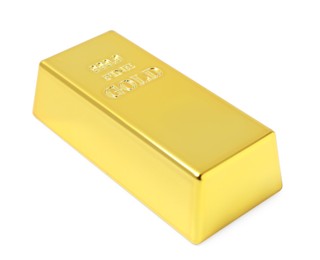 Photo of One shiny gold bar isolated on white