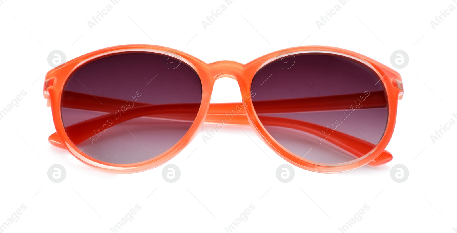 Photo of Beautiful sunglasses on white background. Beach object