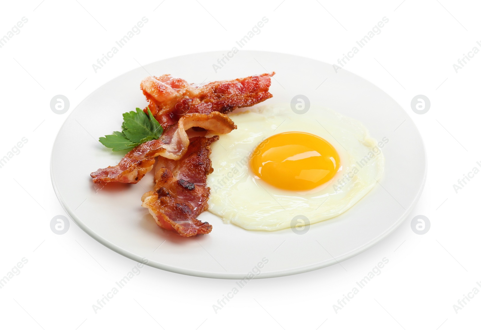 Photo of Delicious breakfast with sunny side up egg isolated on white