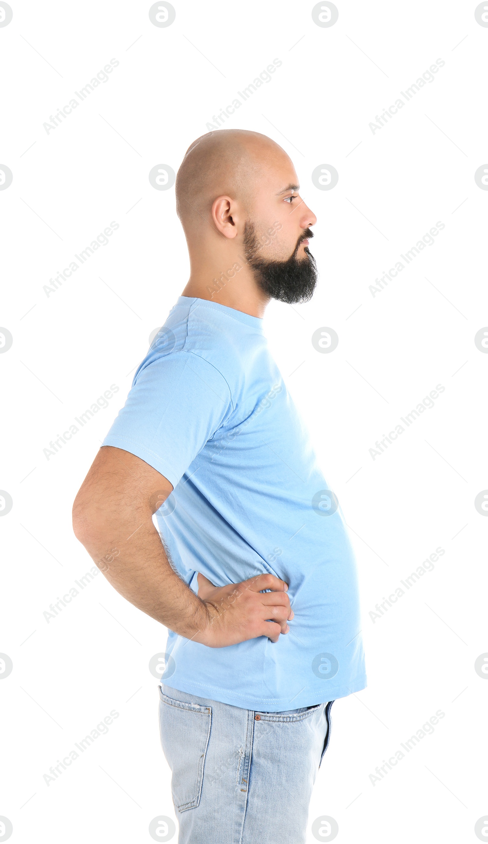 Photo of Portrait of overweight man on white background