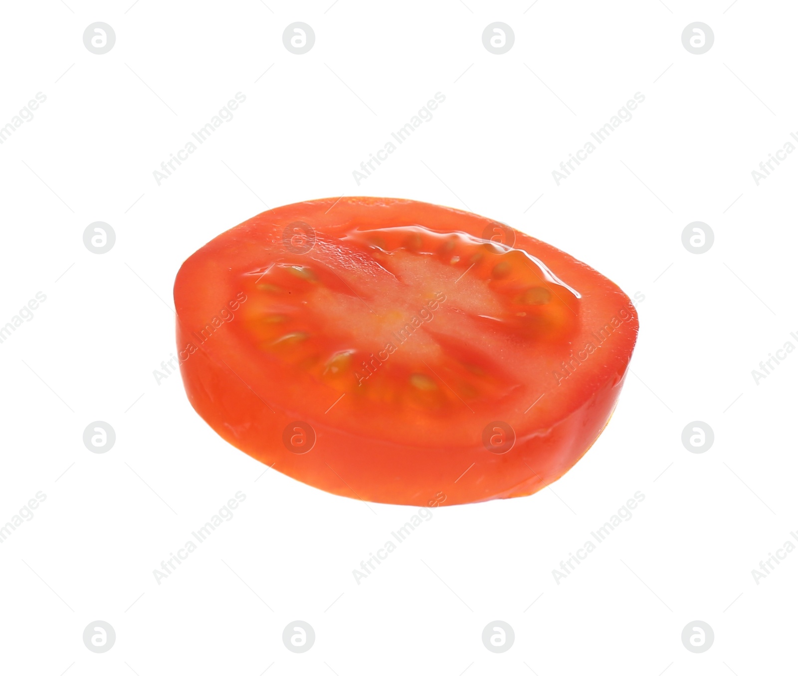 Photo of Slice of tasty raw tomato isolated on white