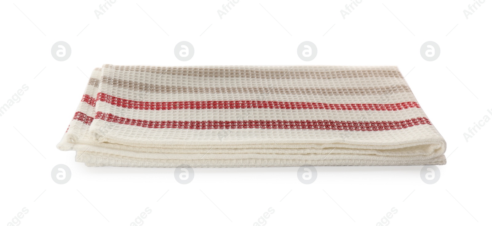 Photo of One striped kitchen towel isolated on white