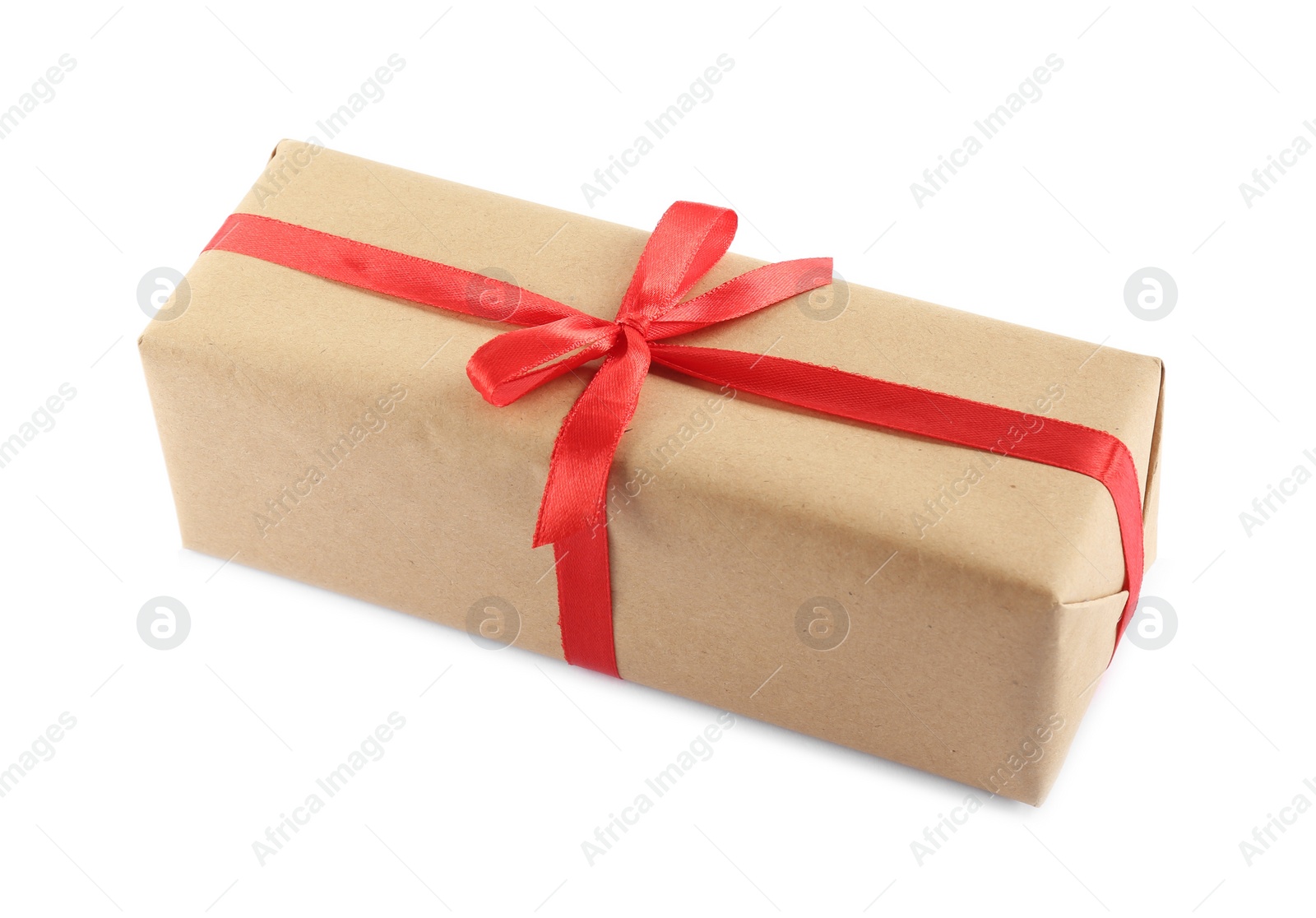 Photo of Beautiful gift box with red bow isolated on white