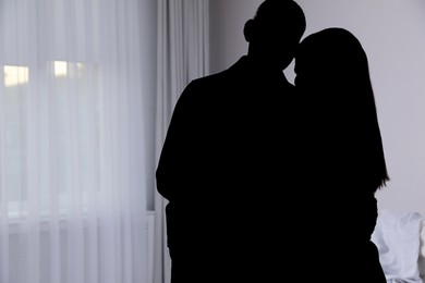Image of Silhouette of couple near window at home