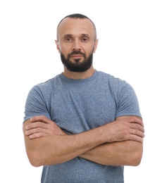 Portrait of handsome man on white background