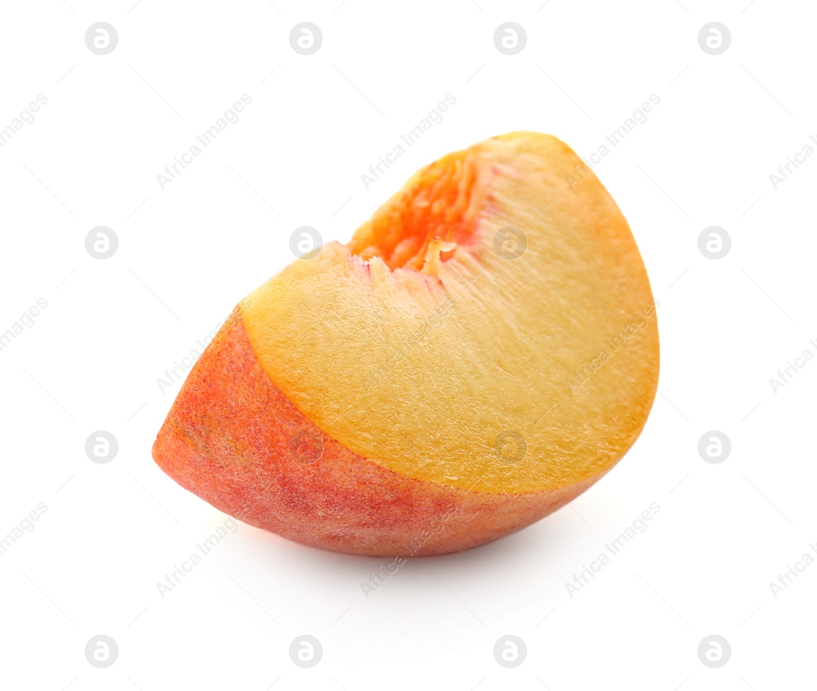 Photo of Slice of ripe peach isolated on white