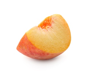 Slice of ripe peach isolated on white