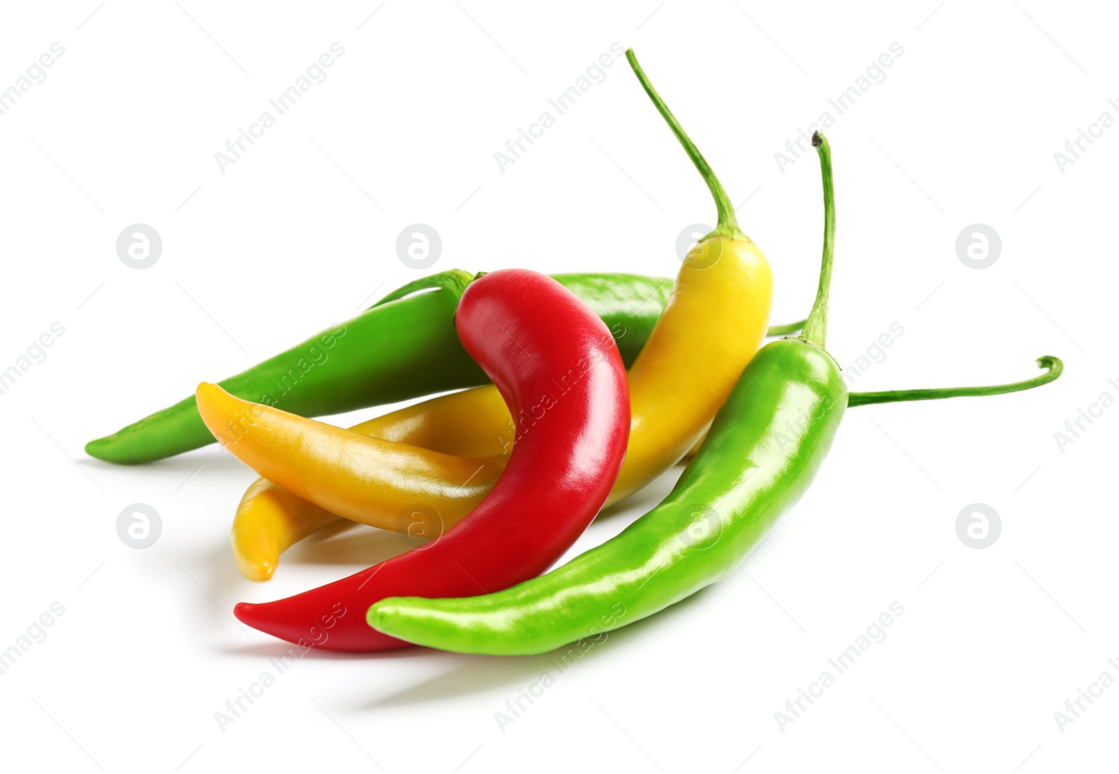 Photo of Ripe hot chili peppers isolated on white