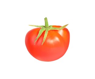 Photo of Half of ripe cherry tomato isolated on white