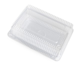 Empty plastic container for food isolated on white, above view