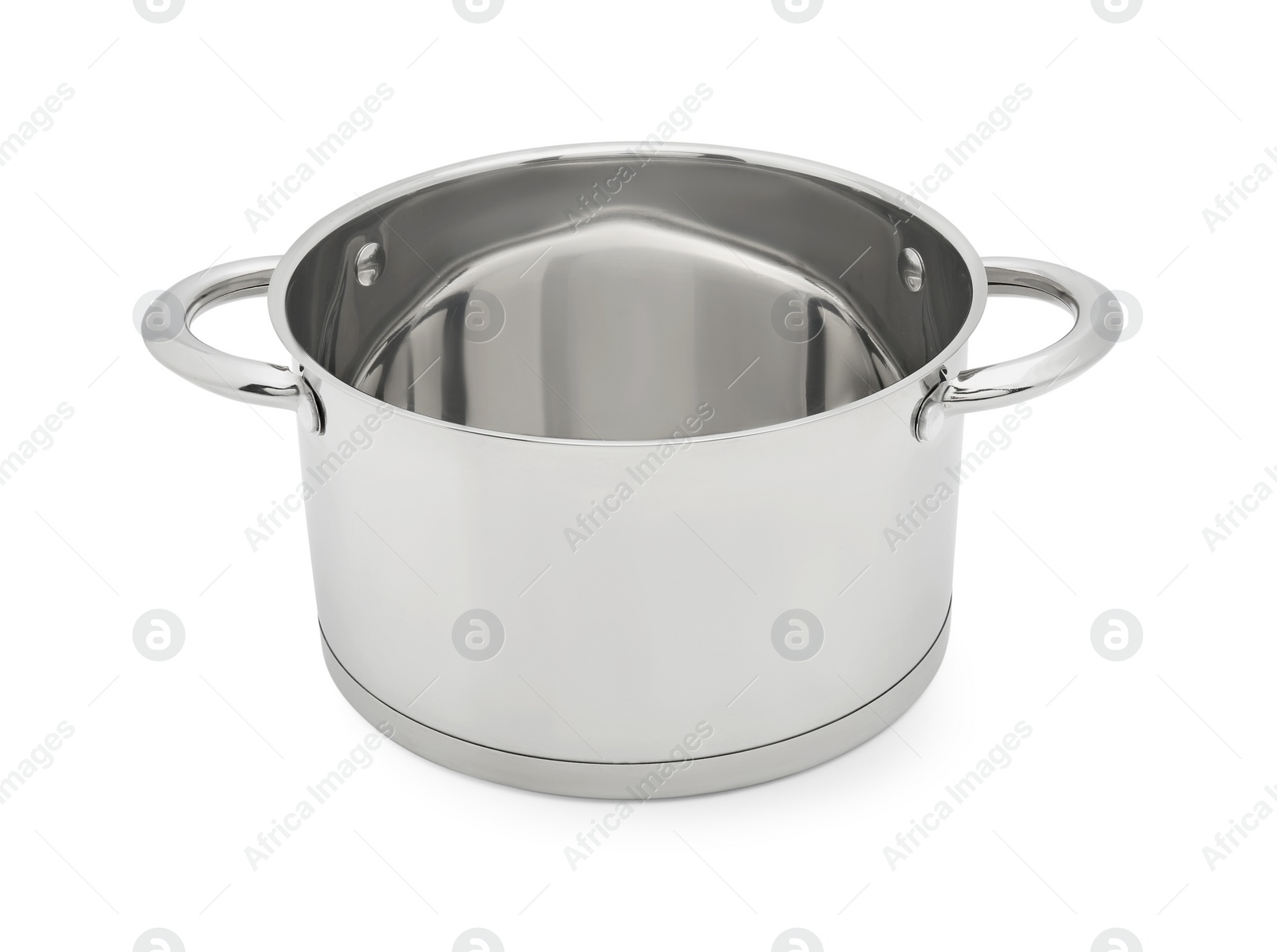 Photo of One empty steel pot isolated on white