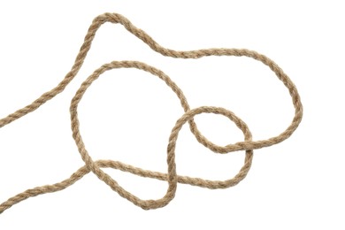 Photo of Hemp rope with loop on white background