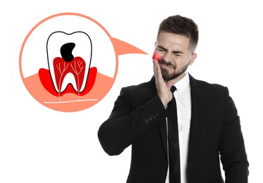 Image of Man suffering from acute toothache on white background