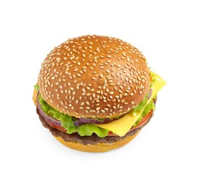 Photo of Burger with delicious patty isolated on white