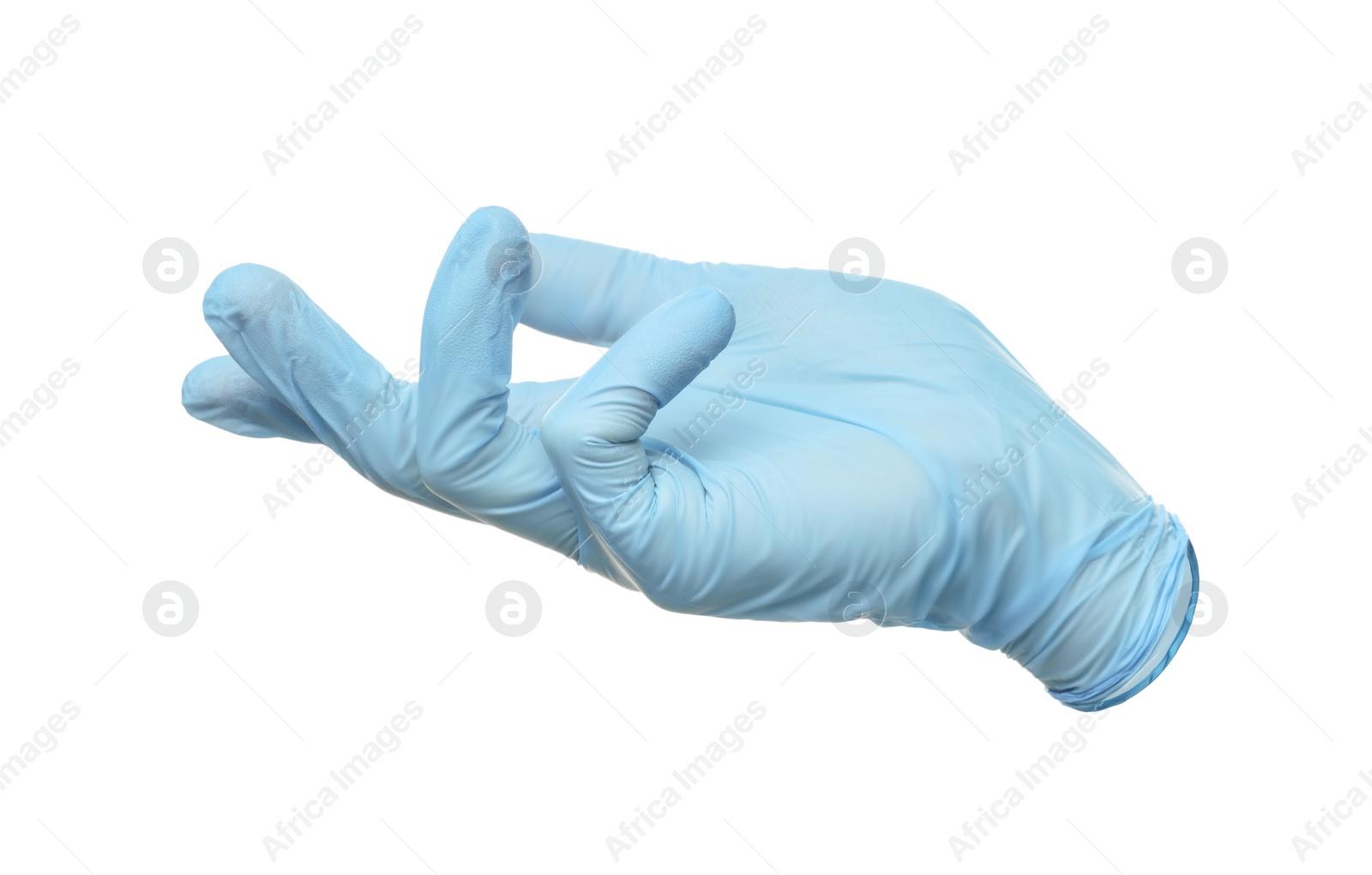 Image of One light blue medical glove isolated on white