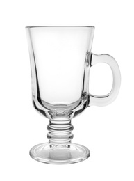 Empty glass cup for coffee on white background