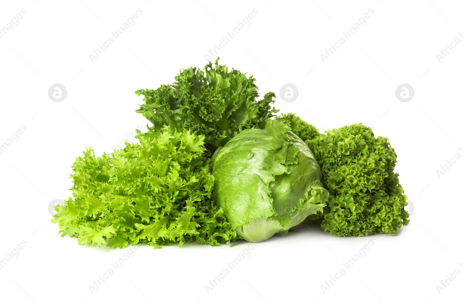 Photo of Different sorts of lettuce on white background