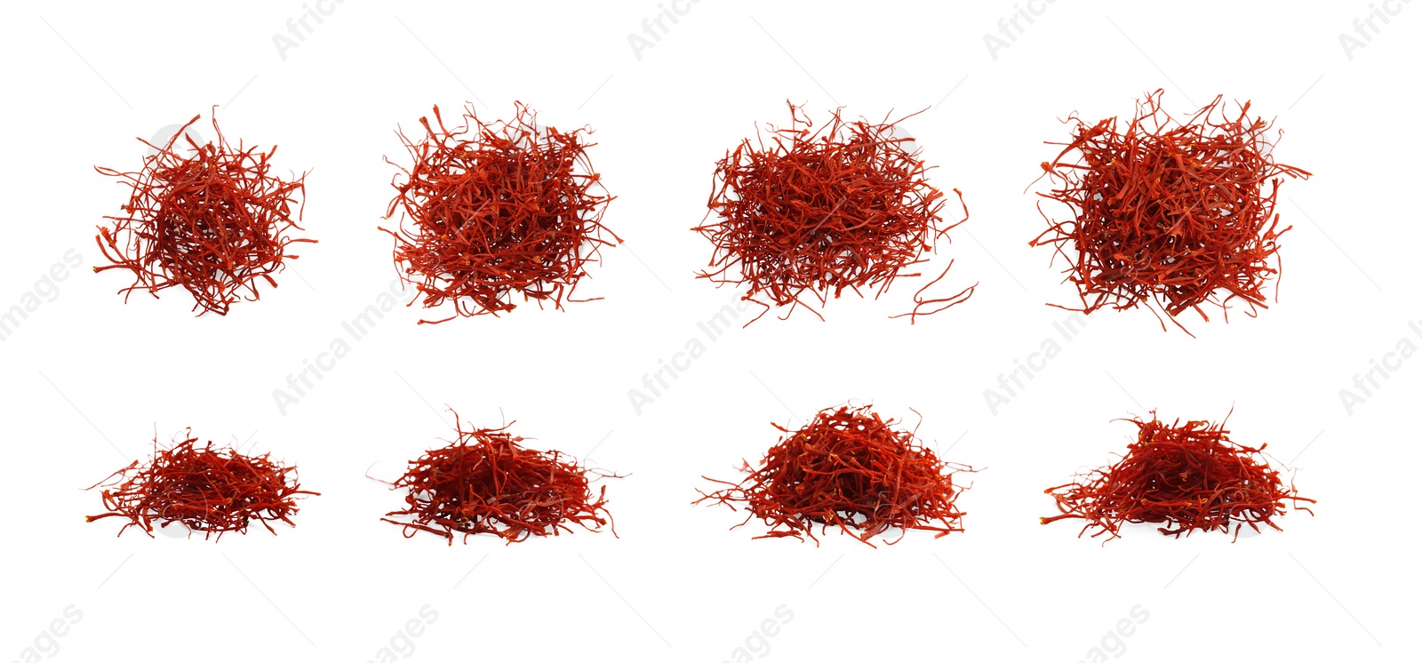 Image of Piles of aromatic saffron isolated on white, top and side views