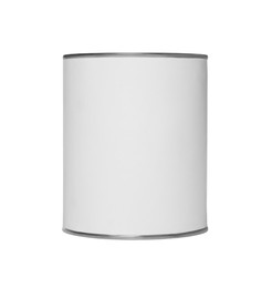 Photo of Metal can with paint on white background