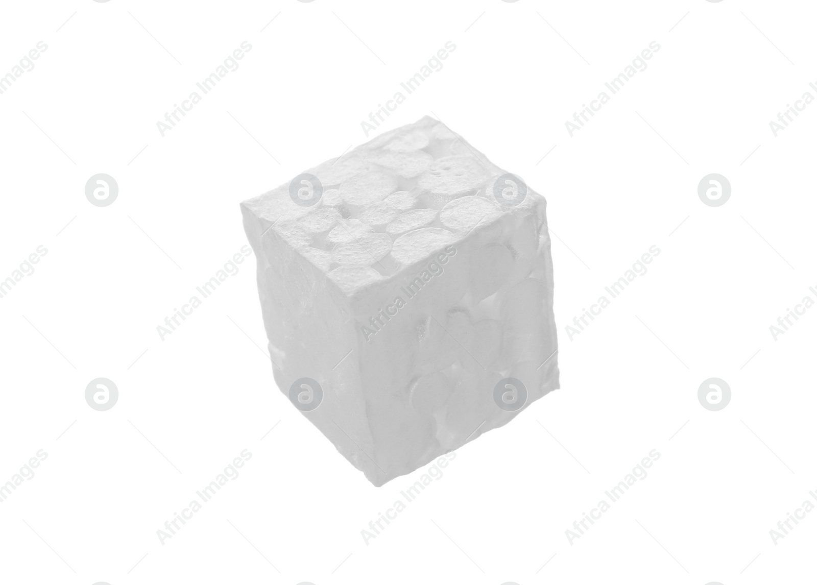 Photo of One small styrofoam cube isolated on white