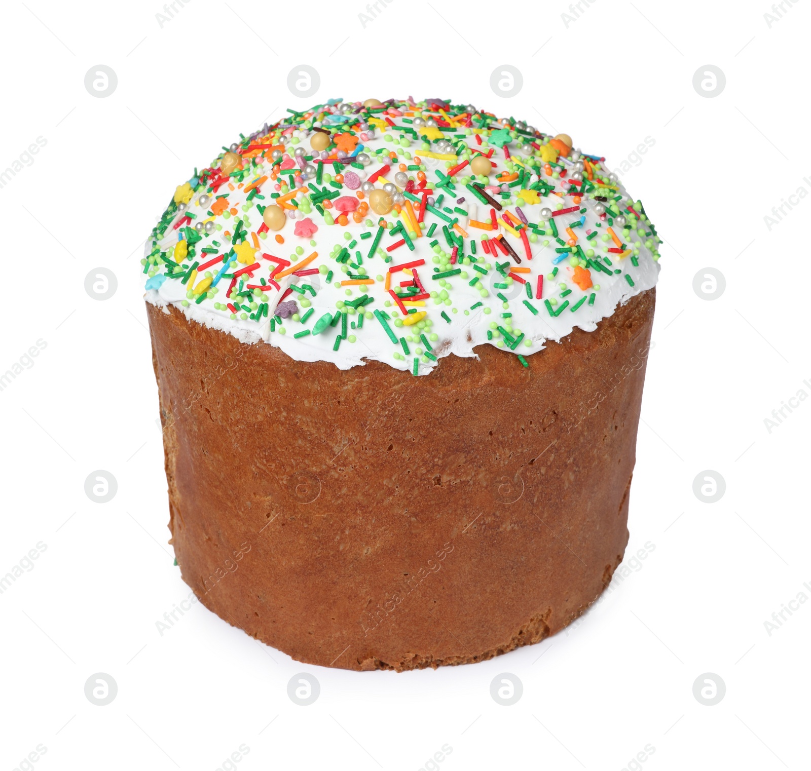 Photo of Traditional Easter cake with sprinkles isolated on white